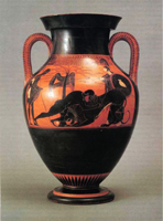 Геракл, убивающий Немейского льва. Чернофигурная ваза. Псиакс, около 525 г. до н.э.