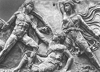 Ахилл сражается с Пенсифелеей (Фрагмент восточного фриза храма Аполлона в Бассах. Конец V в. до н.э.)