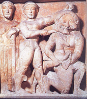 Победа Персея над горгоной Медузой. Метопа храма С в Селинунте. VI в. до н.э. Палермо, Национальный музей