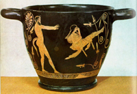 Сатир, качающий девушку на качелях. Скифос. Около 430 г. до н.э. Берлин