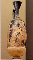 Лекиф с изображением женщин в сопровождении Эроса и Афродиты в стиле вазописца Мидия. 410—400 гг. до н.э. Париж. Лувр
