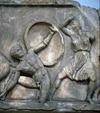 Битва греков с амазонками (Скопас. Фрагмент фриза Геликарнасского мавзолея. IV в. до н.э.)