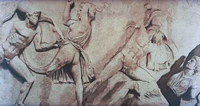 Битва с амазонками. (Скопас. Мрамор. Рельефный фриз Галикарнасского Мавзолея. IV в. до н.э.)
