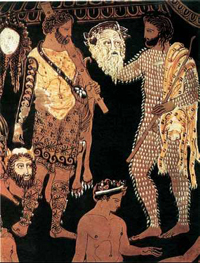 Мастер Прономоса. Кратер с волютами. Актеры с масками. 410 г. до н.э. Неаполь. Национальный музей
