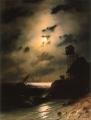 Морской пейзаж с обломками корабля под лунным светом