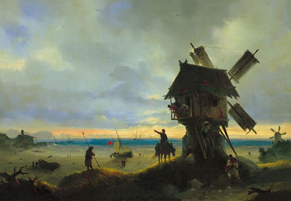 Ветряная мельница на берегу моря. (Айвазовский И.К.)