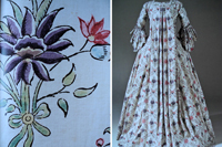 Платье и фрагмент ткани платья (слева) robe a la francaise. Франция. 1770 г